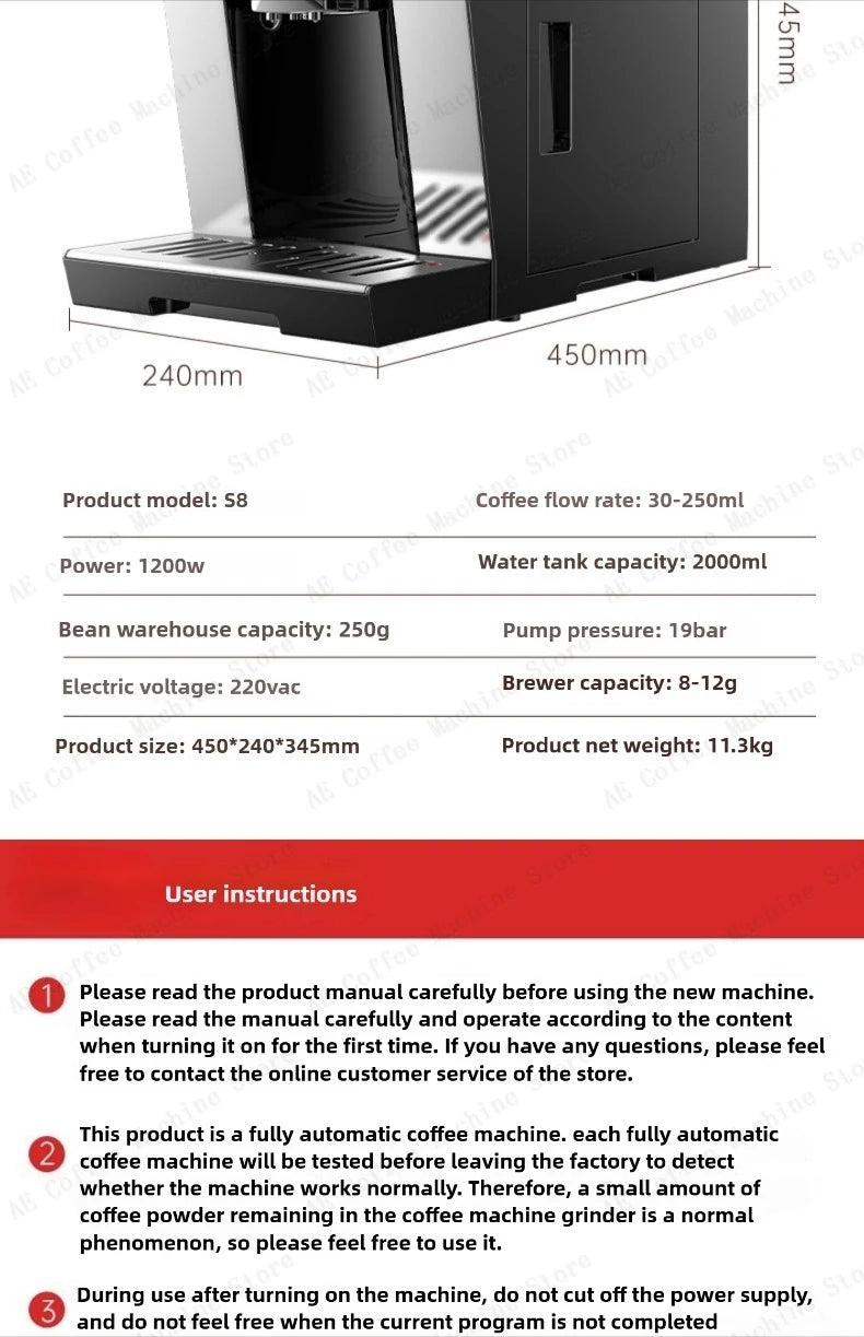 Fully Automatic Coffee Machine Smart Touch Screen Integrated Grinder Coffee Machine Multi-function Household Coffee Machine