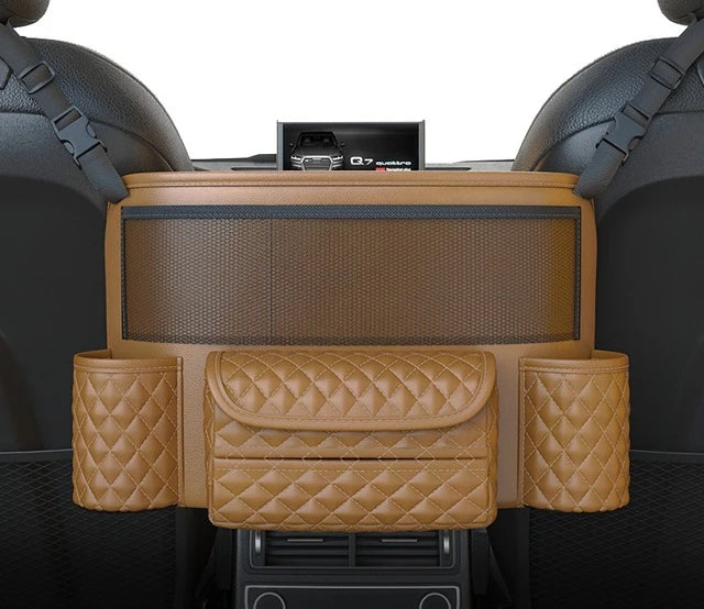 Leather Car Seat Middle Hanger Storage Bag Luxury Auto Handbag Holder Between Seats Tissue Water Cup Pockets Stowing Tidying