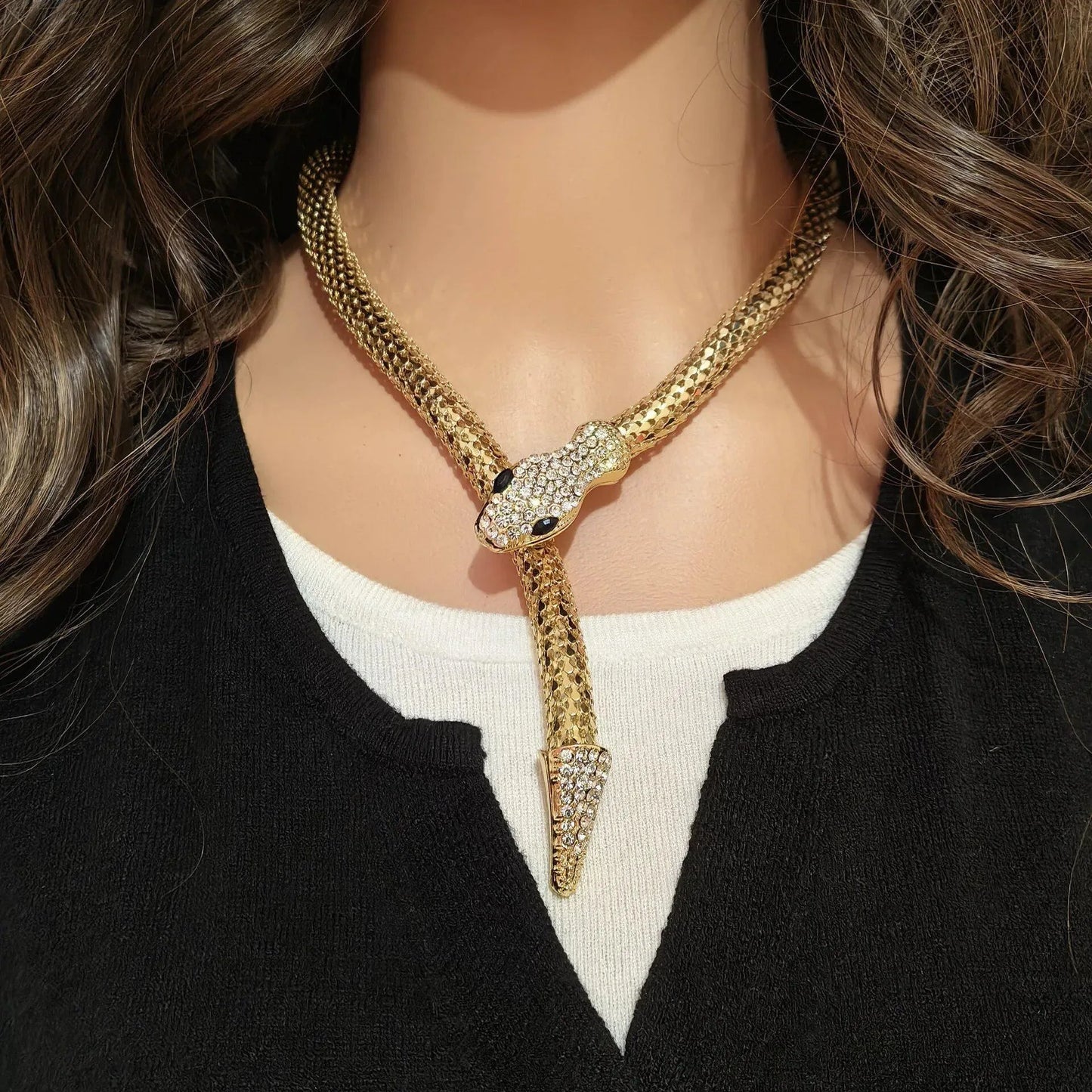 Fashion Collier Femme Jewelry Full Rhinestone Accessories gold silver Crystal Snake long Pendant Necklace