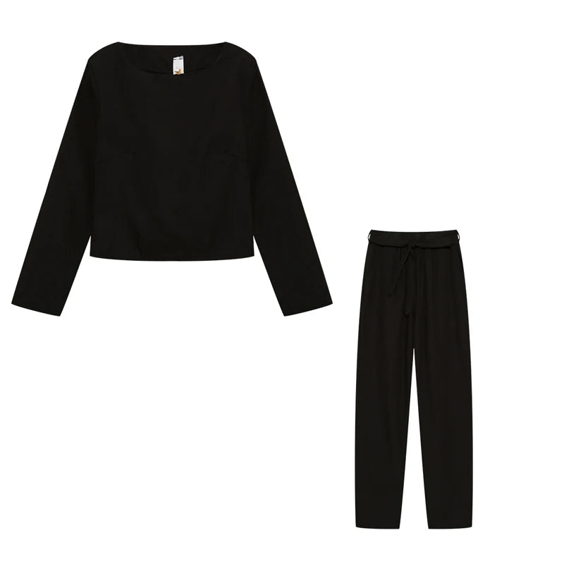 Suit Set Einfarbig Blusenhose Rundhals - Polyester Größe L