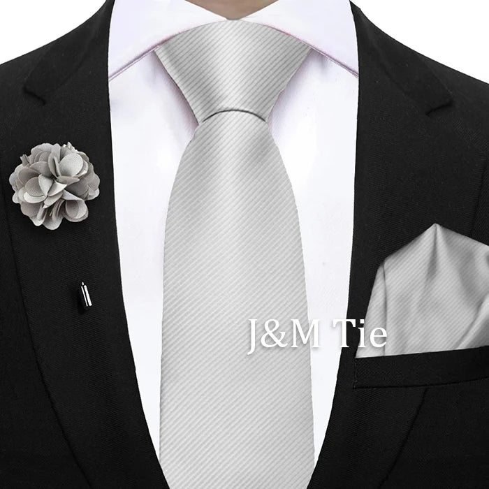 Simplicity Mens Ties Solid NeckTie Pocket Square Floral Brooch Set Men's Wedding Tie Suit Accessories Fit Group Holiday Party