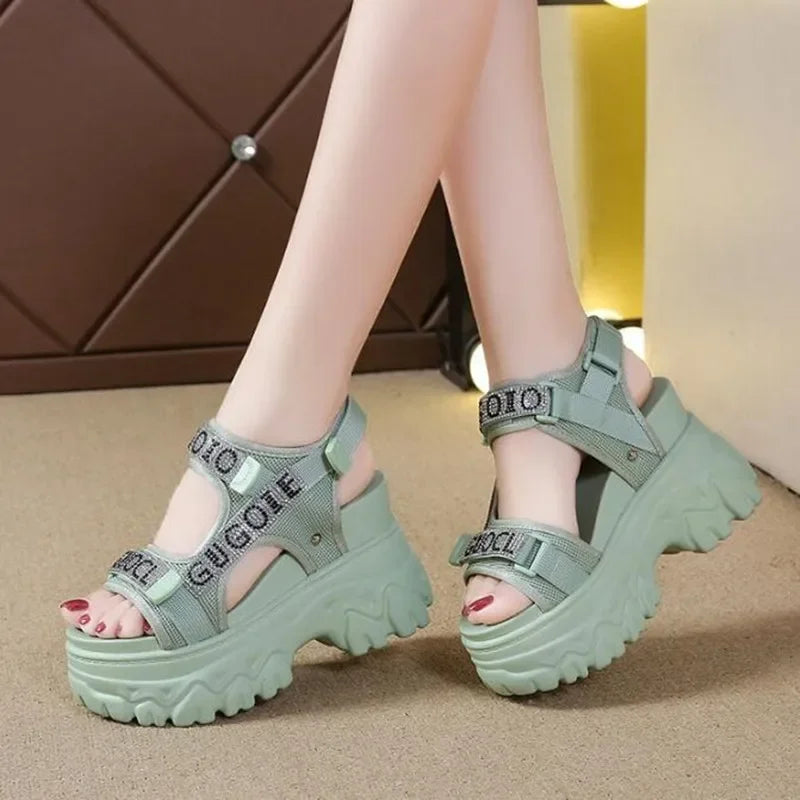 Elegant Female Shoes 2025 Summer Luxury Women Sandals Thick Sole Cake Shoes With Elevated Slope Heels Roman Shoes Woman Sneakers