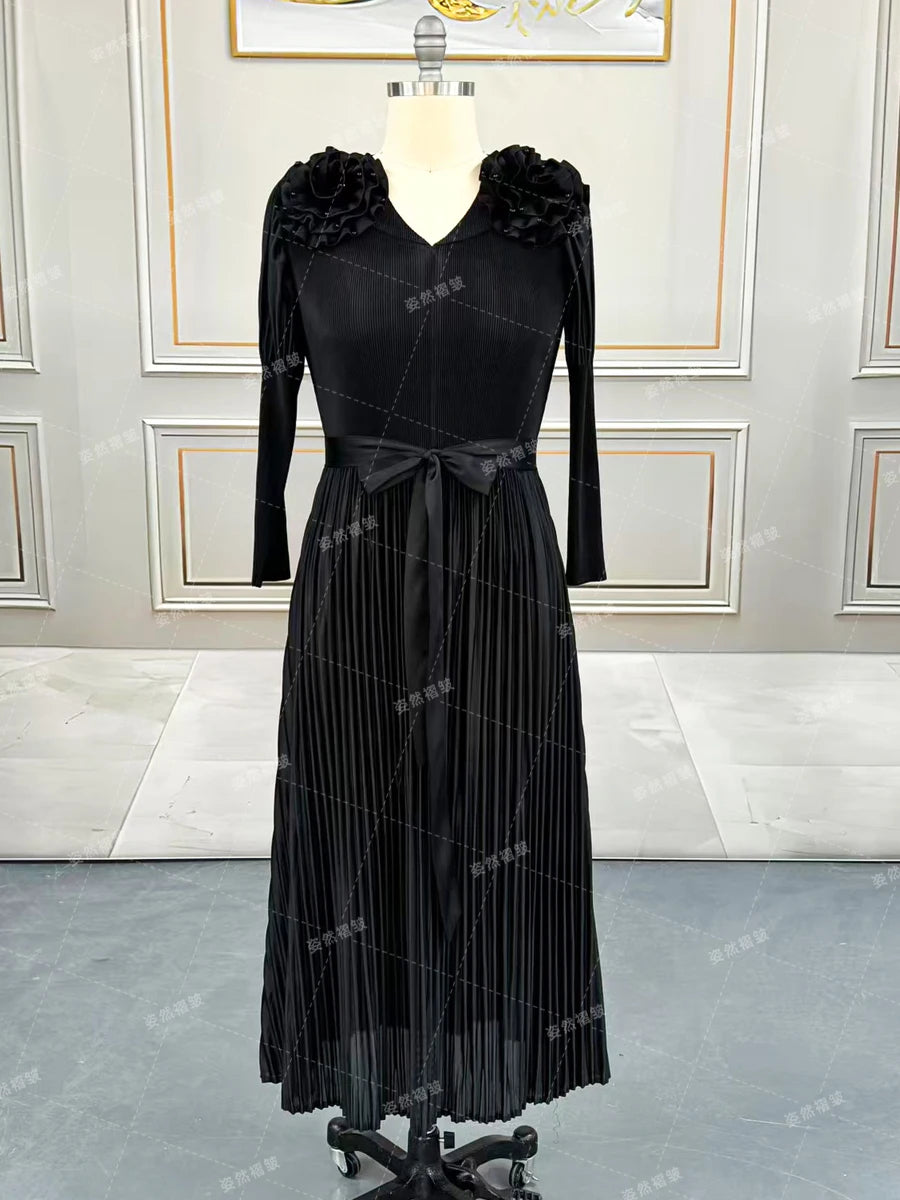 Rochii elegante și frumoase pentru femei, rochie de seară formală de lux, rochie de bal Miyake la modă, rochie cu mânecă lungă, plisată, îmbrăcăminte