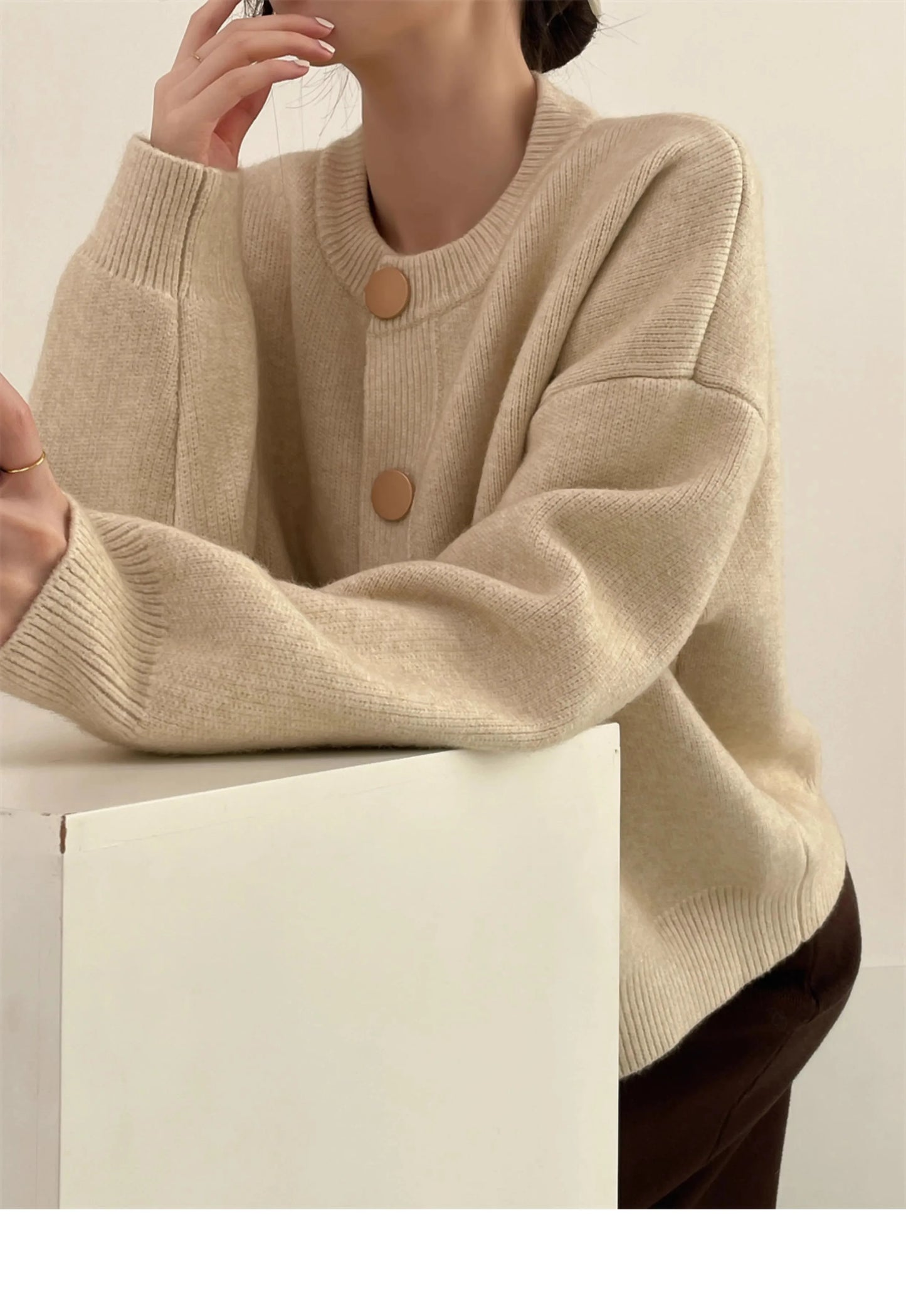 AOSSVIAO Strickjacke O-Ansatz - Größe L, Elastizität Hoch