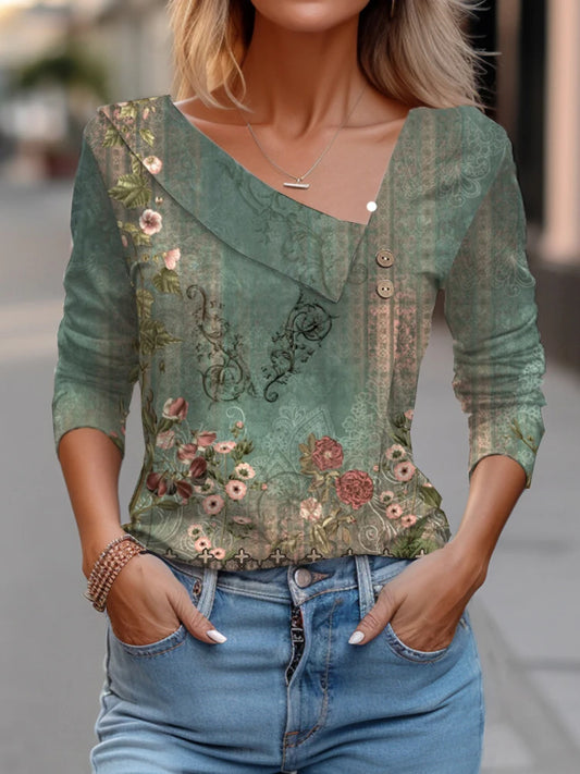T Shirt For Women Fashion Long Sleeve Top White Floral Print Shirts And Blouses 3D Print Clothes For Women 2025 y2k