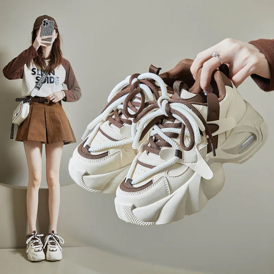 Shijunyi Dicke Sneaker Atmungsaktiv - Plateau 3cm Schnürung