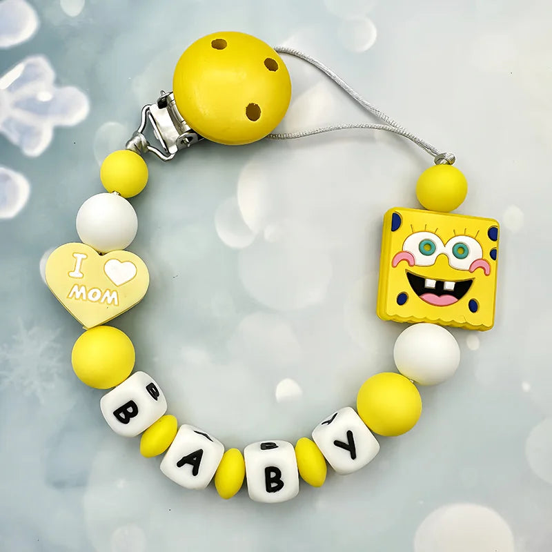 Lanț personalizat pentru suzetă cu nume - cleme din silicon cu litere englezești pentru bebeluși - suport pentru lanț, pandantiv pentru inel de dentiție, cadouri pentru bebeluși