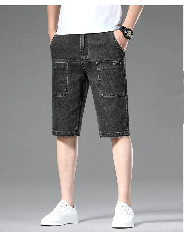Jeans men's pants Korean version trendy jeans slim fit fashion shorts trendy breathable spring/summer multi bag work clothes cro