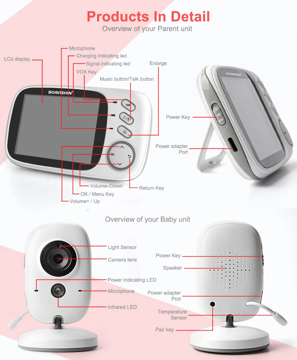 VB603 Video Baby Monitor 2.4G Drahtlos Mit 3.2 Zoll LCD 2 Weg Audio Sprechen Nachtsicht Überwachung Sicherheit Kamera Babysitter