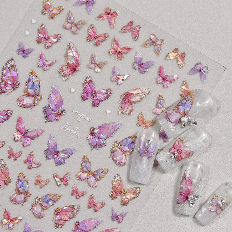 Shell Light Butterfly Nail Stickers High Quality Design Adhesive Stickers Nail Art Decoration Nail Supplies Decals Manicure Tool