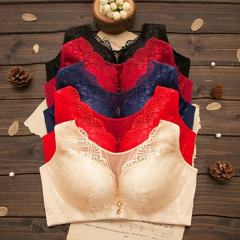 elegant Bra Women Lace Push Up Bralette Wire Free Mesh Large Size Lingerie Solid Color Seamless Thin Wireless Soft Floral Bralette