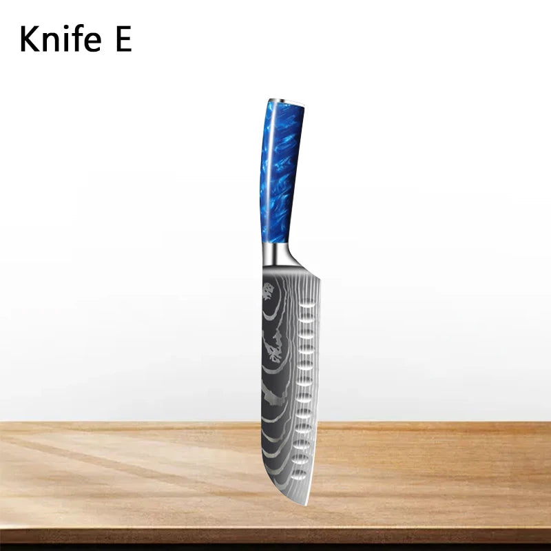 Küchenmesser-Set 2025: High Carbon Stainless Steel 7CR17 - Damascus Pattern Cleaver Chef Santoku Collection