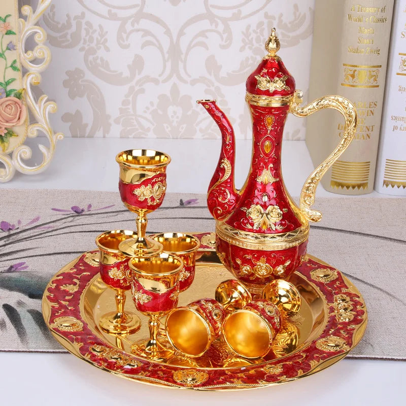 New Elegant Wine Set Golden Silver Pot Cup Plate Set Wine Whisky Set Home Decor