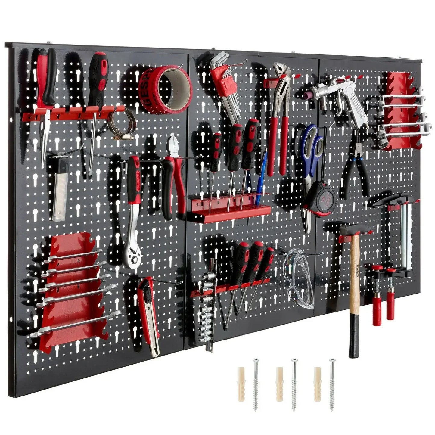 117x55cm Metall Pegboard Wall Organizer, Haken 17PCS Kit, Garage Storage Bins, Panel Tool Organizer Pegboard Wall Control