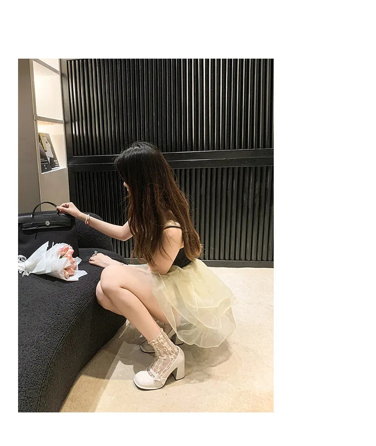 Elegant Heel Shoes Ladies 8cm High Heel Bowknot Solid Mary Jane Zapatos Adult Dress Pink White Black Cosplay Footwear