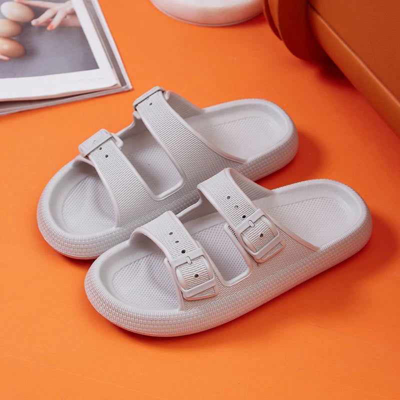 Mode Schnalle Dick Plattform Hausschuhe Frauen Heim Weich Sohle EVA Cloud Slides Sandalen Frau 2025 Sommer Rutschfest Strand Flip Flops