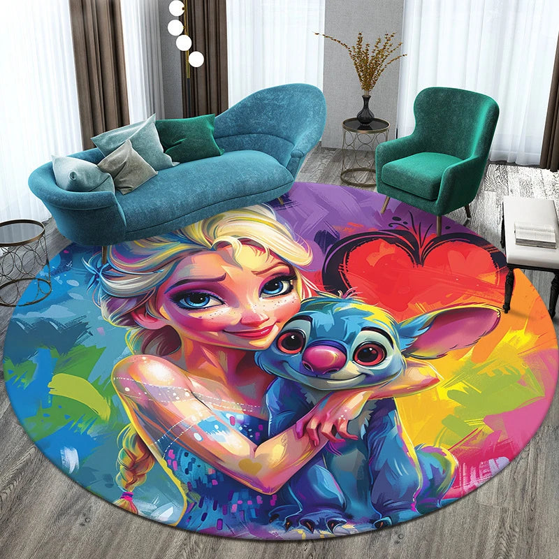 Star Stitch Cartoon HD Printed Round Carpet for Living Room Bedroom Rugs Camping Picnic Mats Flannel Anti-Slip Rug Yoga Mat Gift