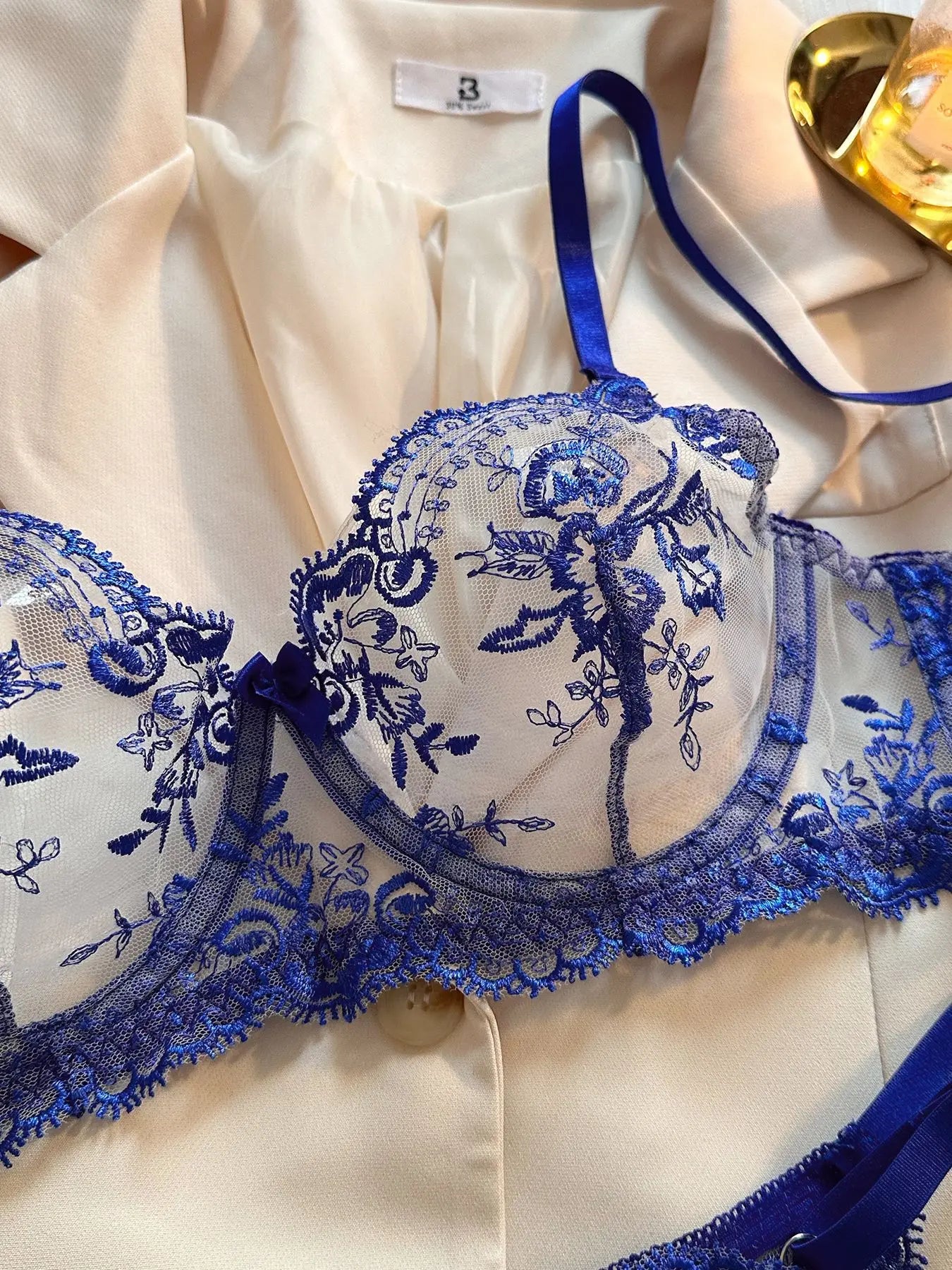 Echonight Fancy Lingerie Lace Embroidery Fairy Seamless Tulle Underwear See Through Exotic Sets Floral Beautiful Bilizna Set