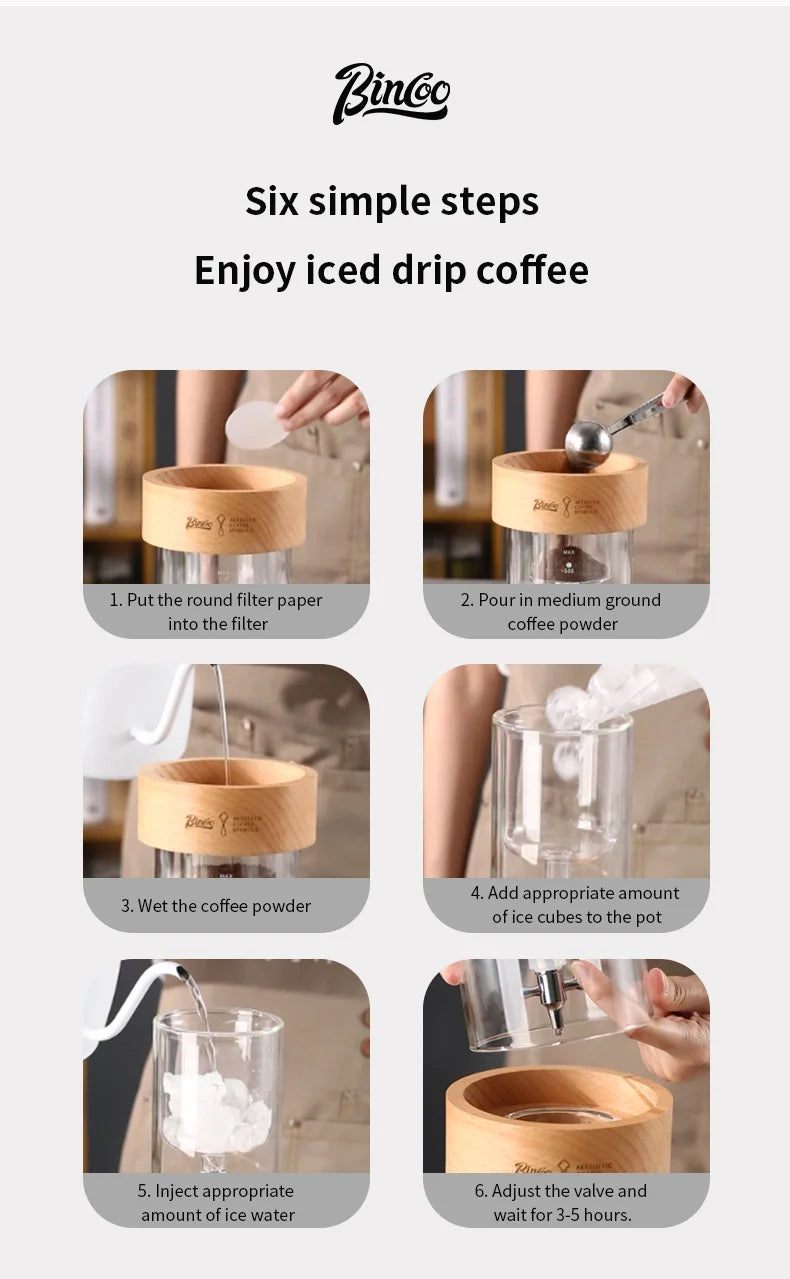 Glass Ice Drip Cold Brew Coffee Pot Portable Ice Cold Drinking Coffee Maker Home Kitchen Use Pour Over Kettle Removable Cleaning