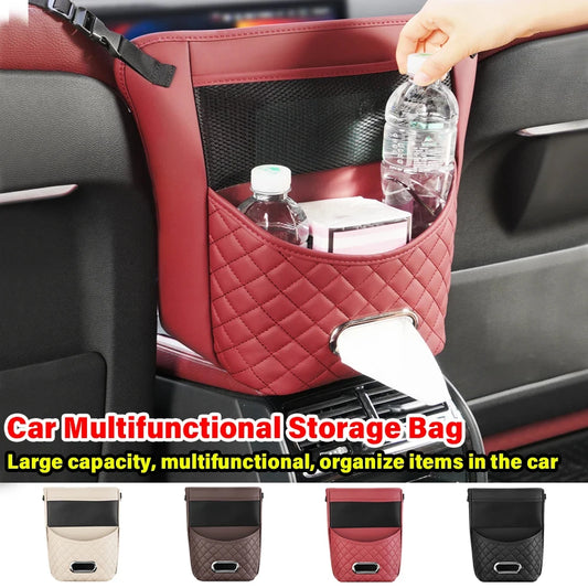 Car Seat Storage Bag For Handbag Tissue Drink Auto Armrest Box Hanging Pocket PU Leather Organizers Kit Accessories For Car Seat