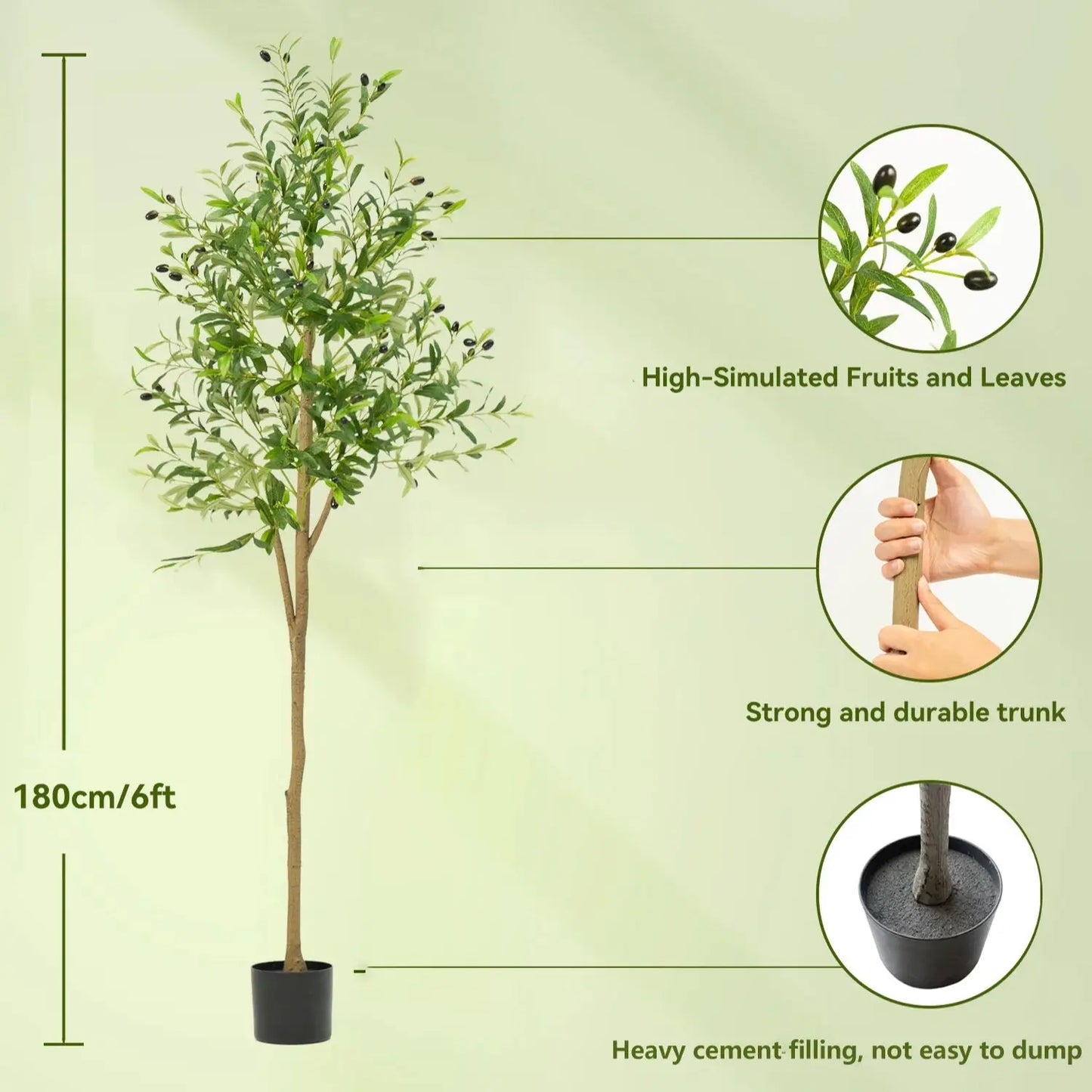 Măslin artificial 4/5/6 FT - Plantă artificială cu fructe, decorațiuni de Halloween, Crăciun, cameră de ghiveci, decorare