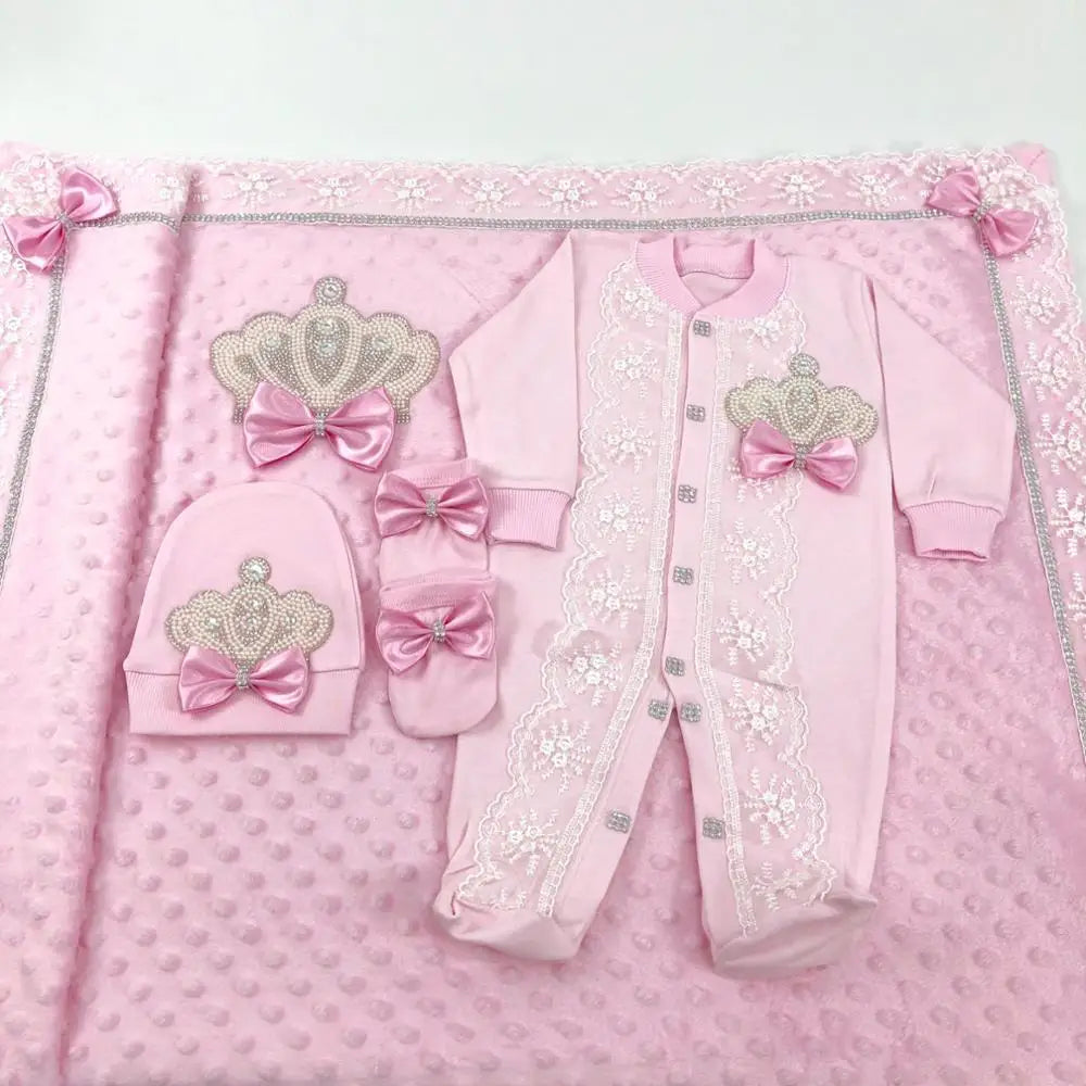 Baby-Outfit-Set 2025: 5-teiliges Spitzen-Baumwoll-Set für Neugeborene - Säuglingspflege-Kollektion