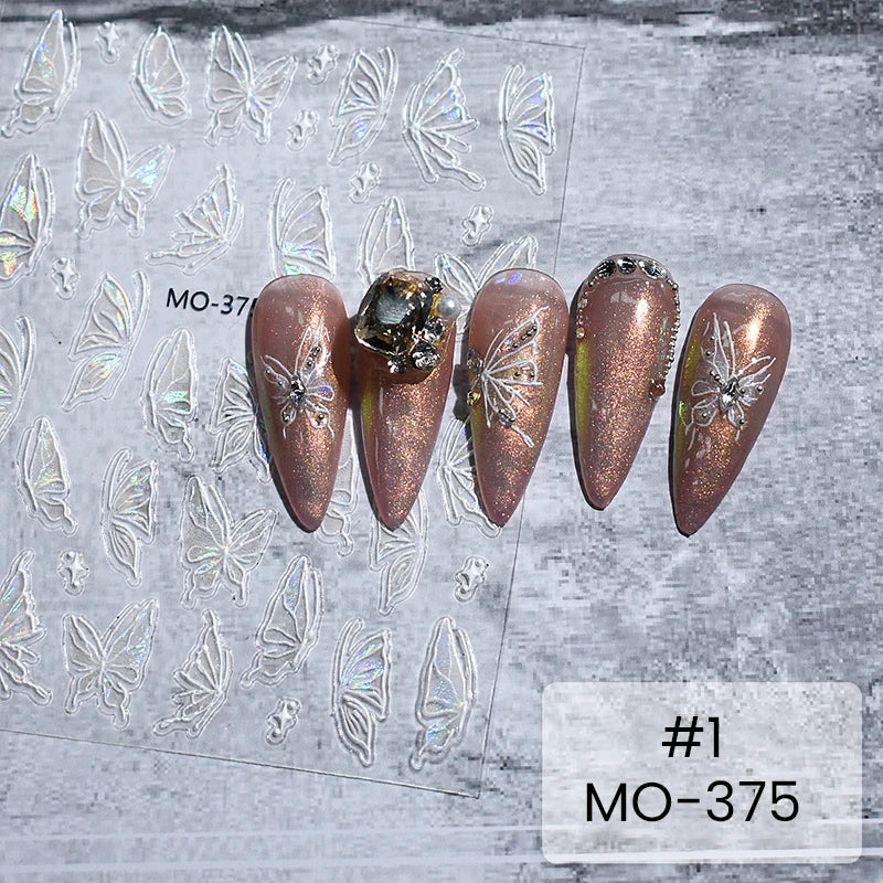 Super strălucitoare 3D fluture unghii autocolante Aurorae Shell fluture unghii elegante farmece autoadezive glisoare pentru manichiură decalcomanii