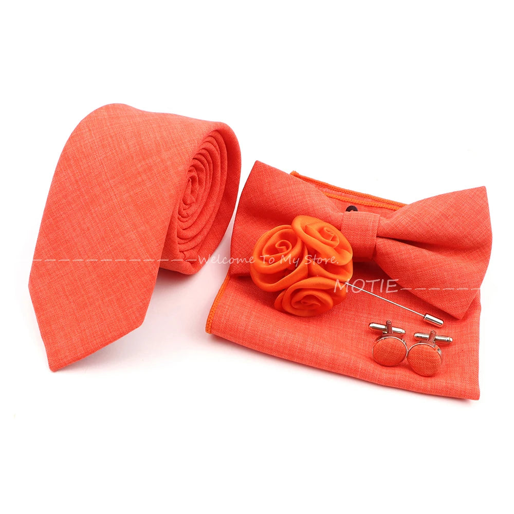 Set de accesorii bărbătești cu design nou, 27 de culori: batistă clasică din bumbac, butoni, papion pentru nuntă, petrecere, cadouri