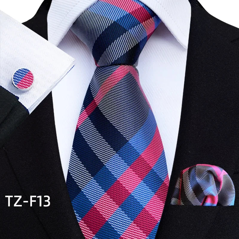 Luxury Mens Ties Floral Black Gold Ties Paisley Grid NeckTie Pocket Square Cufflinks Set Men's Wedding Party Tie