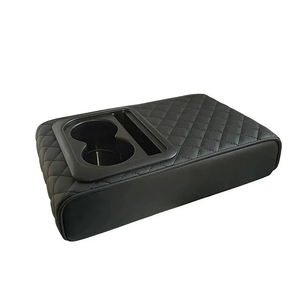 Car Armrest Box Cushion, Auto Center Console Armrest Cushion With 2 Cup Holder PU Leather Armrest Pad Portable Car Amrest Pillow