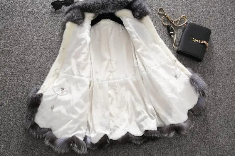 Haină de blană cu glugă Nowsaa - Mărimea M, călduroasă, garnitură de blană