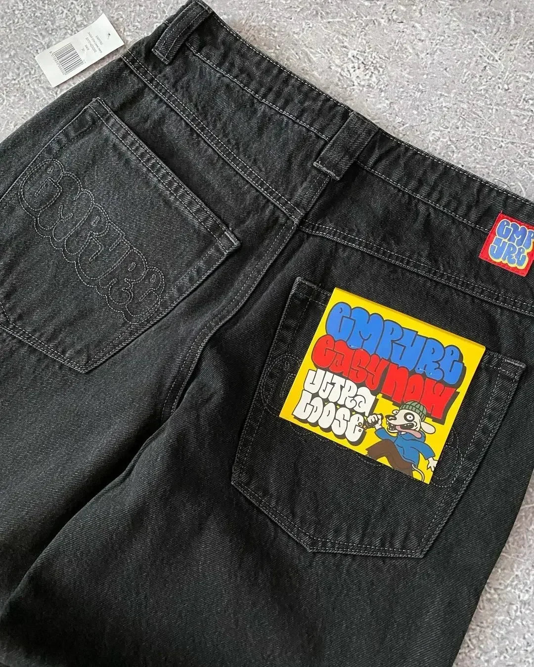 Jeans Y2k Pants Black Jeans Wide Leg Men Retro Loose Fashion Trendy Pants Hip-Hop Streetwear Y2k American Street Casual Jeans