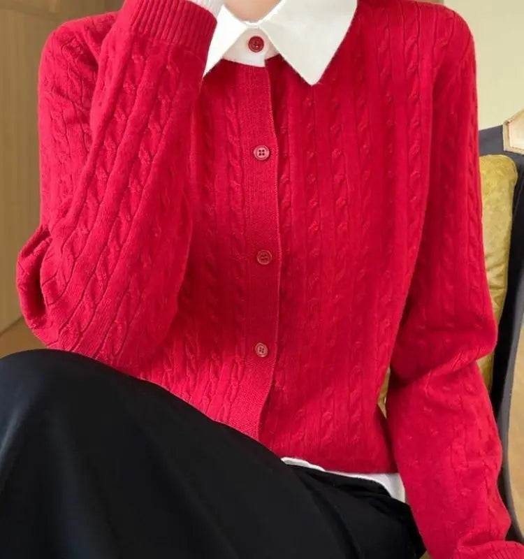 CN Fujian Zweiteiliger Strickcardigan - Größe L Polyester Knopf