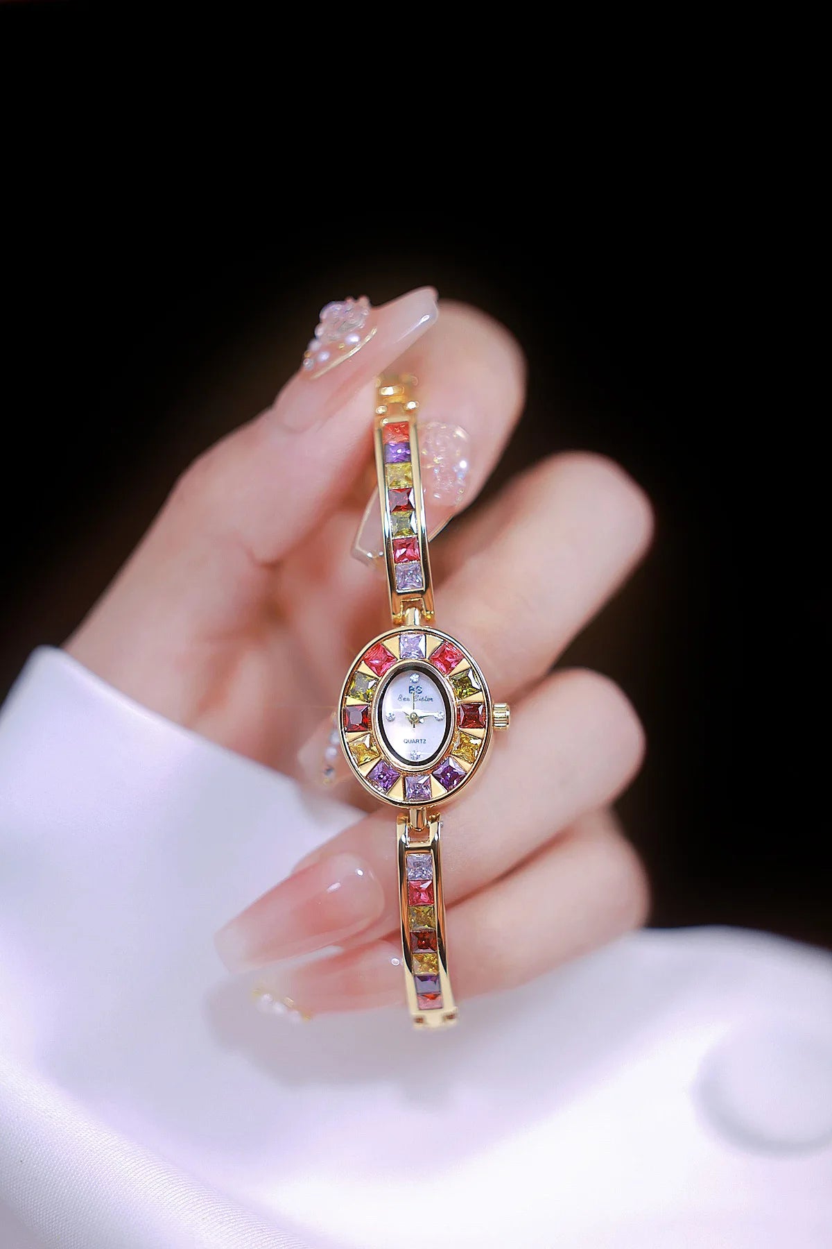 Womens Watch Luxury Fashion Quartz Wristwatches Colored Rhinestone Small Silver Bracelet Watches For Women Gifts