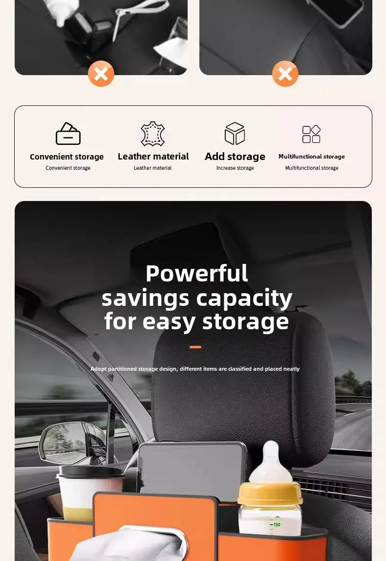 Car seat back seat leather multifunctional storage box car tissue box storage bag water cup holder hook storage box