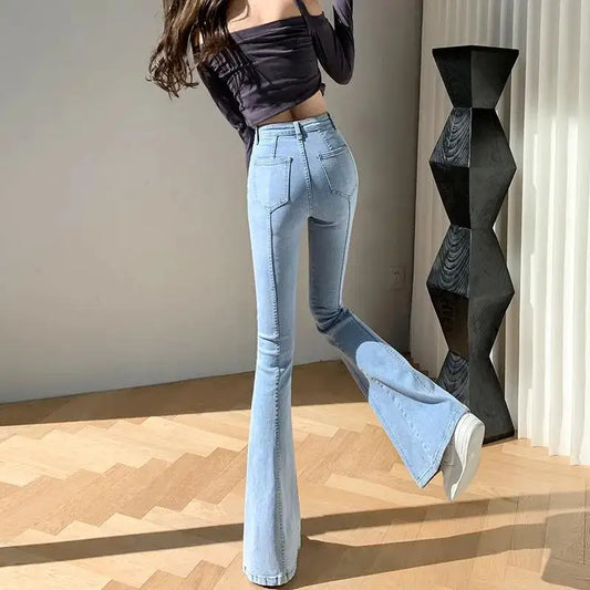 Jeans Woman 2024 Vintage Fashion Trend Luxury Denim Pants High Waisted Elasticity Flare Leggings Korean Black Bell Bottom Jeans