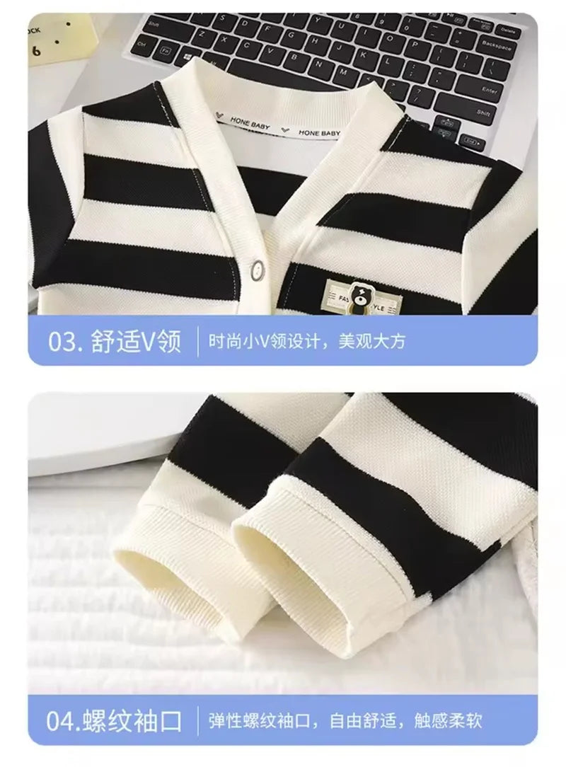 XJYIYUANLCCN Gestreifte Strickjacke - Größe 1-10 Jahre, Weiche Wolle, V-Ausschnitt