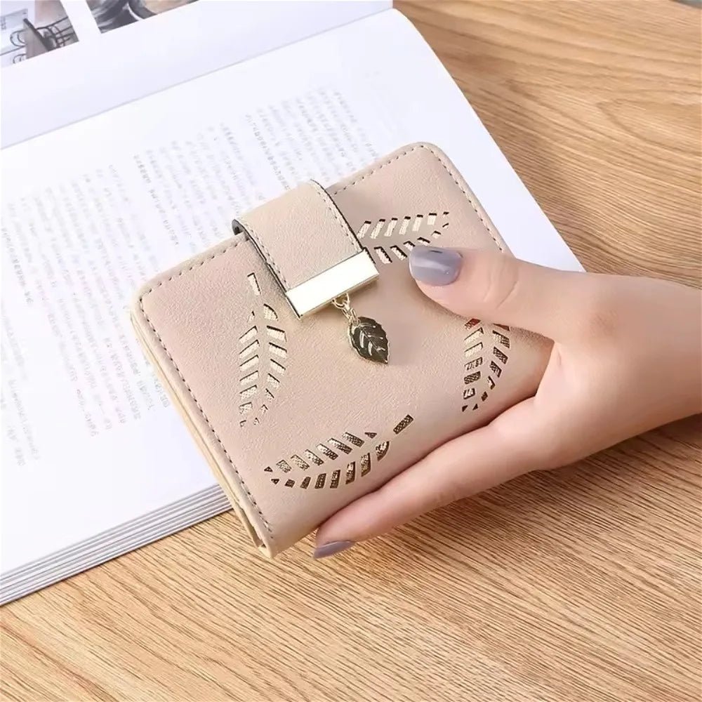 Luxus Frauen Geldbörse Leder Portemonnaie Kurz Reißverschluss Clutch Tasche Klein Ausgehöhlt Blätter Design Mode Marke Geldbörsen