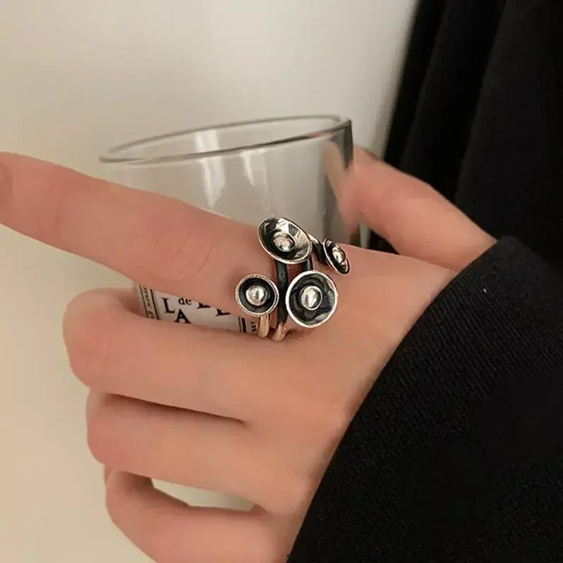 Vintage Exaggerated Irregular Ring Punk Geometric Flower Opening Adjustable Rings for Women Men Finger Jewelry Party Gifts