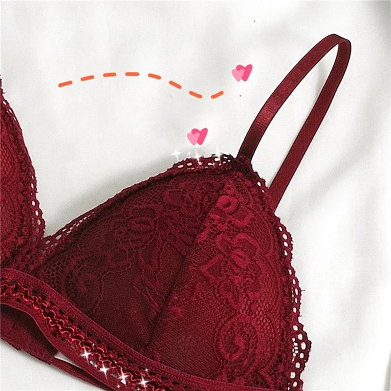 Lace Embroidery Bra Women elegant Deep V Underwear Floral Brassiere Stretch Seamless Push Up Lingerie Bralette Triangle Cup Padded
