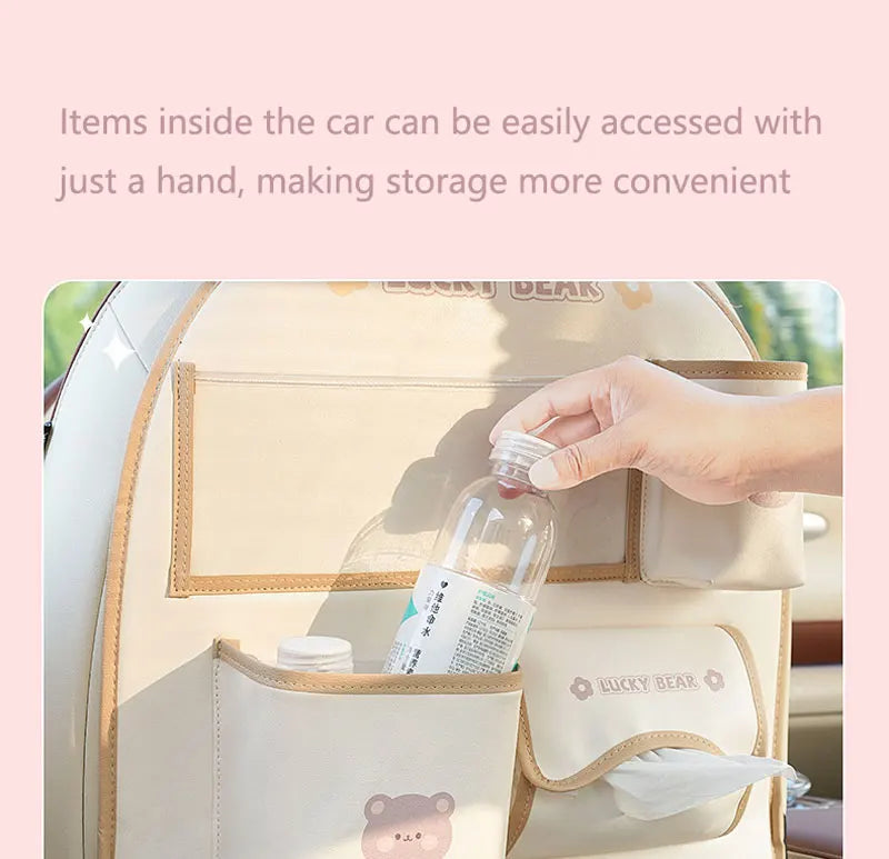 Car Seat Back Storage Bag Organizer Bear Bunny Multifunctional Car Back Seat Anti-Dirty Anti-Kick Storage Pad Car Accessories