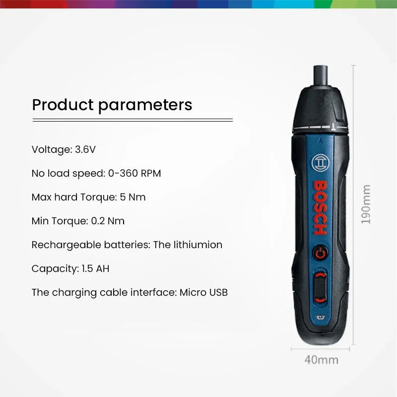 Bosch GO 3 /GO2 Cordless Screwdriver 3.6V Rechargeable Electric Screw Driver Multi-Function Drill Repairing Power Tools Kit GO 2