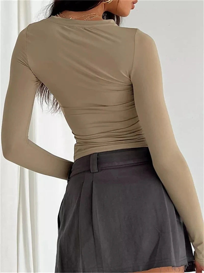 Women Long Sleeve T-Shirts Spring Autumn Slim Fit Casual Pullovers Female Streetwear O Neck Base Tops Tees Y2K Clothes T Shirt