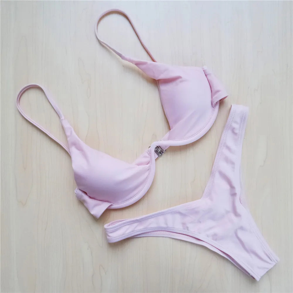 V-bar Bügel Bikini S-XL Damen Schwimmanzug Underwire-Technologie Low Waist Zweiteilig V-Form Bügel Polyester Spandex