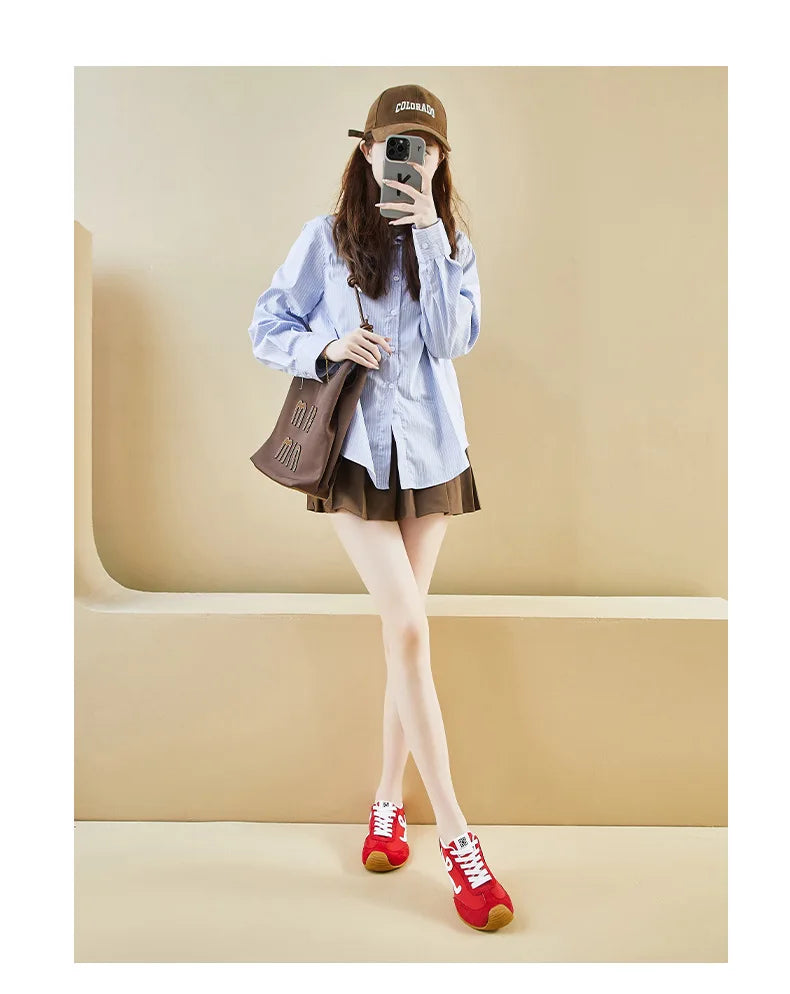 New Fashion Women's Shoes 2025 Spring Autumn Platforms Sneakers Comfortable Flat Shoes Lace-up Non Slip Casual Vulcanized Shoes