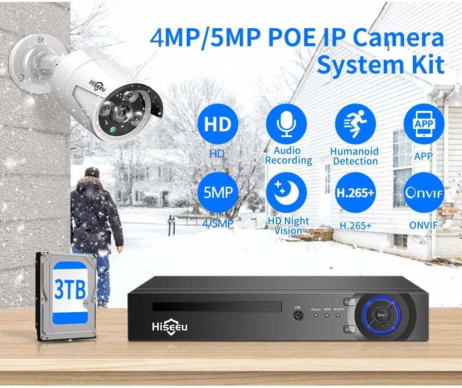 Überwachungssystem 2025: Hiseeu 5MP 3MP 8CH POE NVR Video Audio Record - ONVIF CCTV IP Security Surveillance Camera System Kit Set Outdoor House Waterproof Collection
