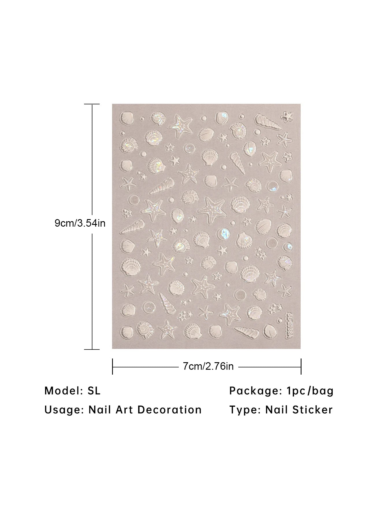 Choice 5D Nagelsticker Transparent - Muschel Seestern 3D