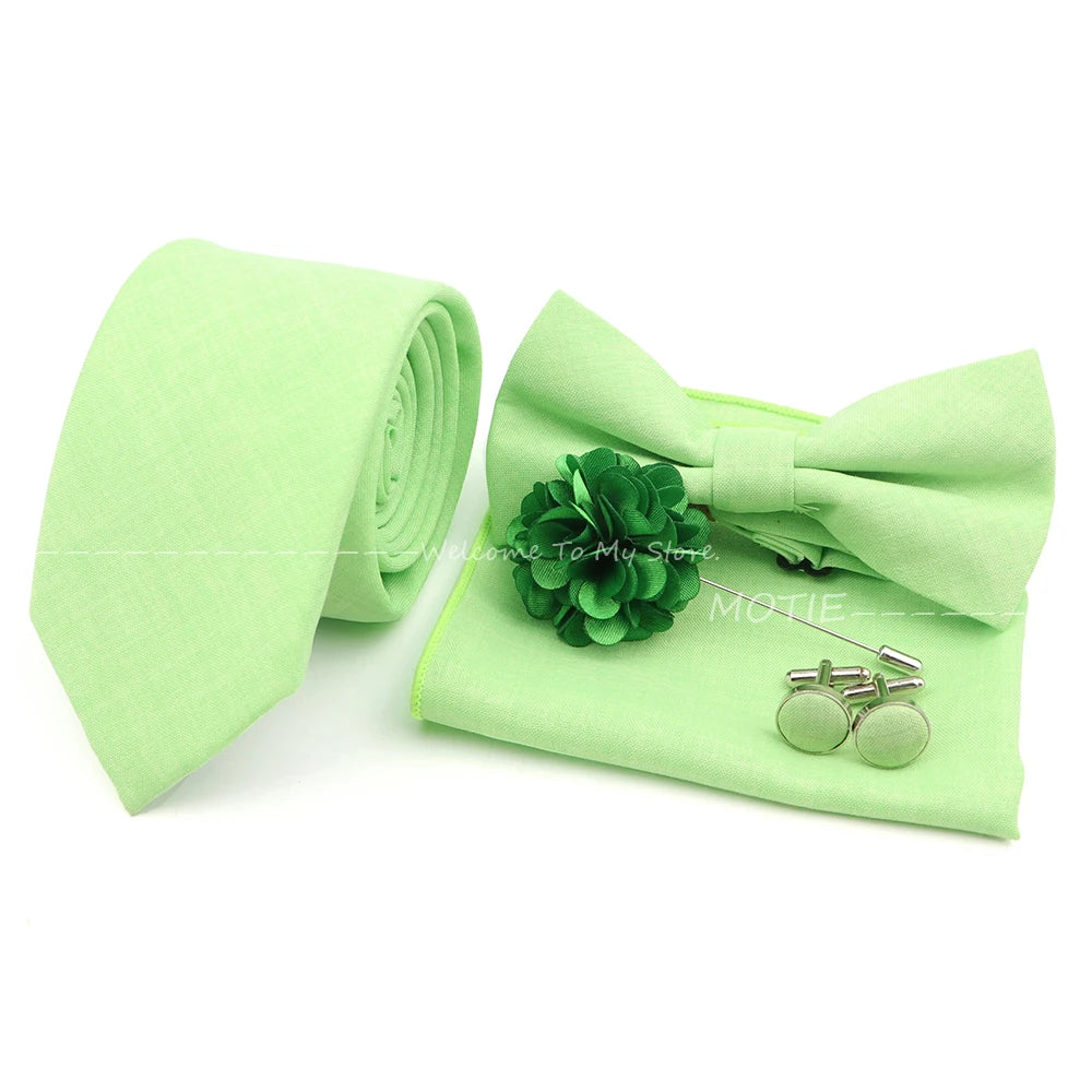 Set de accesorii bărbătești cu design nou, 27 de culori: batistă clasică din bumbac, butoni, papion pentru nuntă, petrecere, cadouri