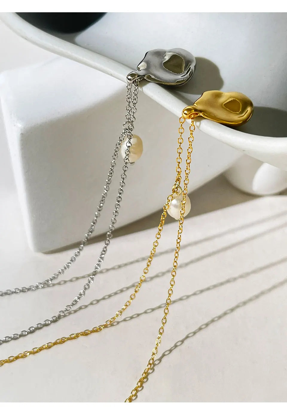 Peri'sbox Gold Silver Plated Baroque Pendant Necklace with Natural Freshwater Pearl Irregular Teardrop Necklaces Great Gift Idea