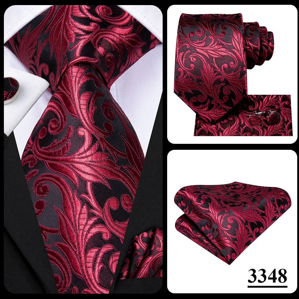 Set de cravate bărbătești din mătase Hi-Tie, model floral, cravate și batiste aurii galbene, set de butoni, costum de nuntă pentru bărbați, cravată la modă C-3053